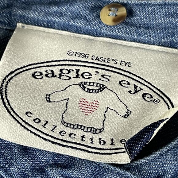 Vintage 90s Eagles Eye Top Womens XL Blue Denim Button Up Hong Kong Cotton90s - Picture 4 of 11